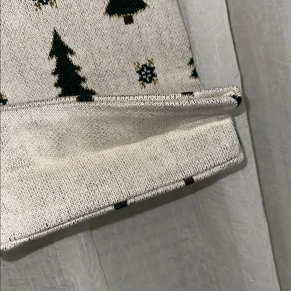 CT White Ivory Green Gold Christmas Tree Snowflake Knit Wine Gift Bag